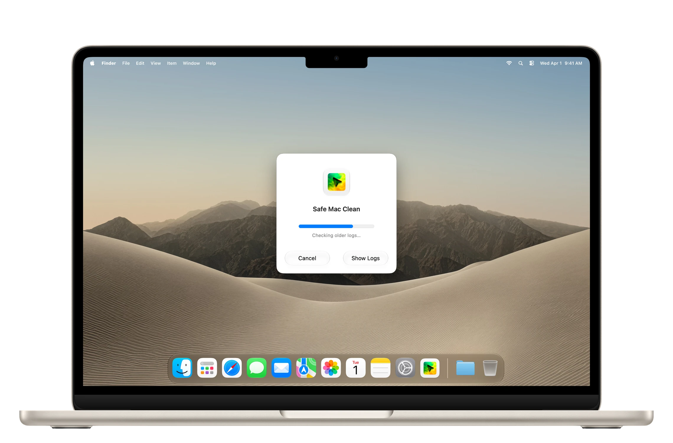 Safe Mac Clean checking older logs on a MacBook